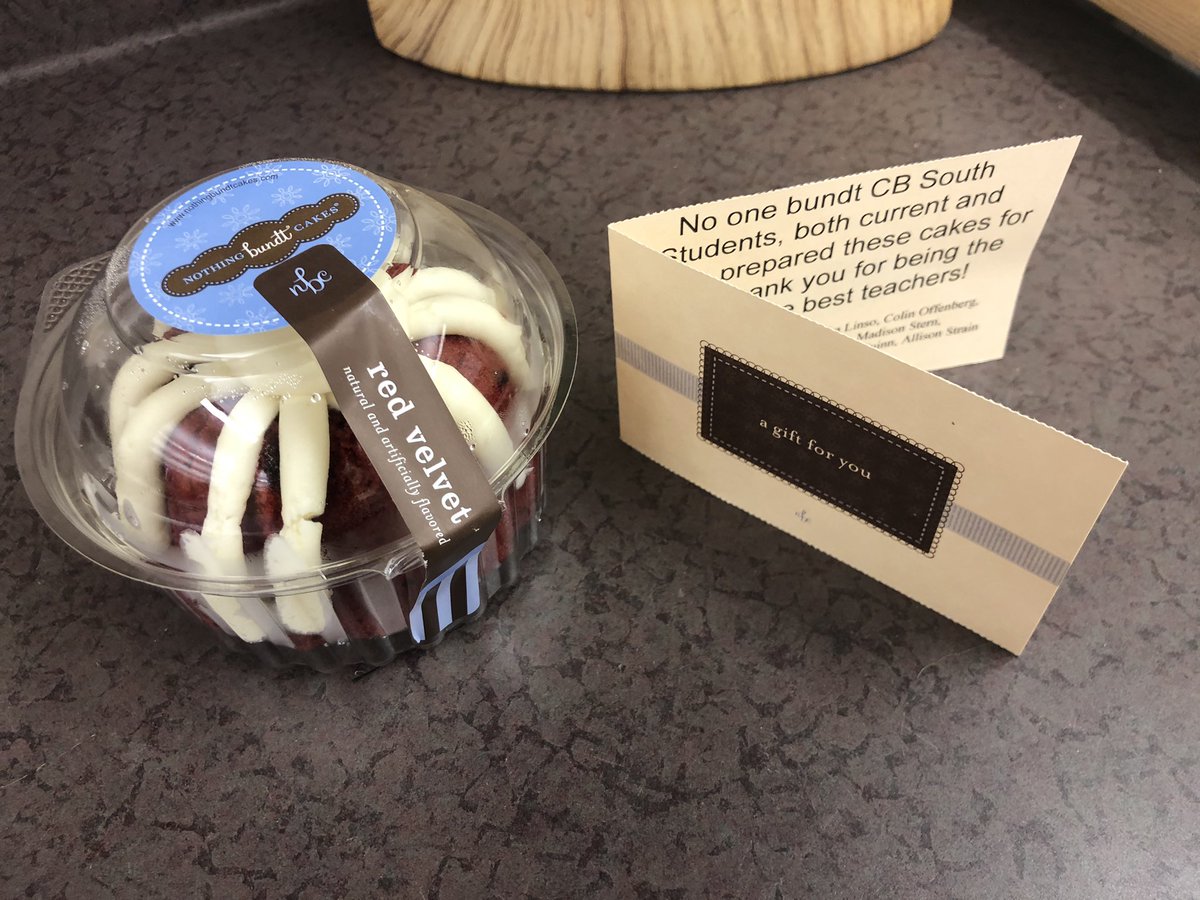 Thank you so much NOTHING Bundt CAKES and the CB South students who baked! A much appreciated surprise on our first Friday 😁 <a href="/nothingbundt/">Nothing Bundt Cakes</a> <a href="/CBSouthHS/">CB South</a>