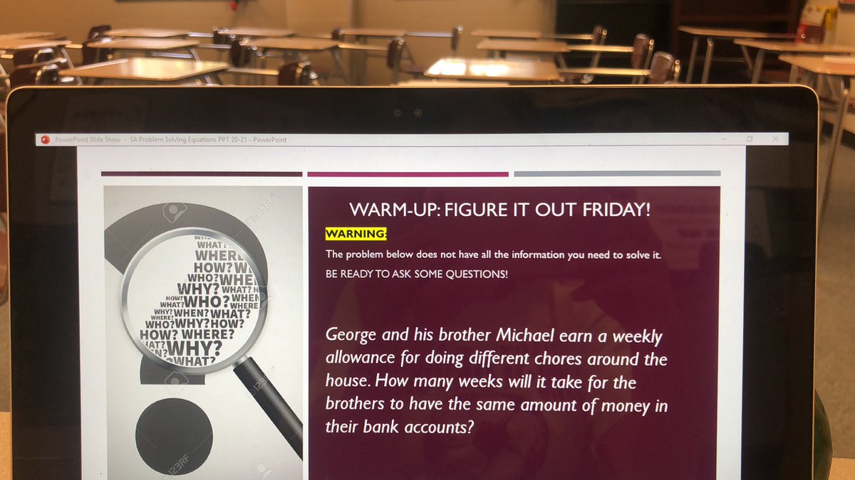 HeyyMissWilson's tweet photo. A new warmup trend I’m trying out this year: Figure it Out Friday.  A simple way to implement some #inquiry and get kids to ask those questions 🔍❓❔ 💬#iteachmath #MTBoS #ccisdlearns #distancelearning https://t.co/KHJApalhOJ