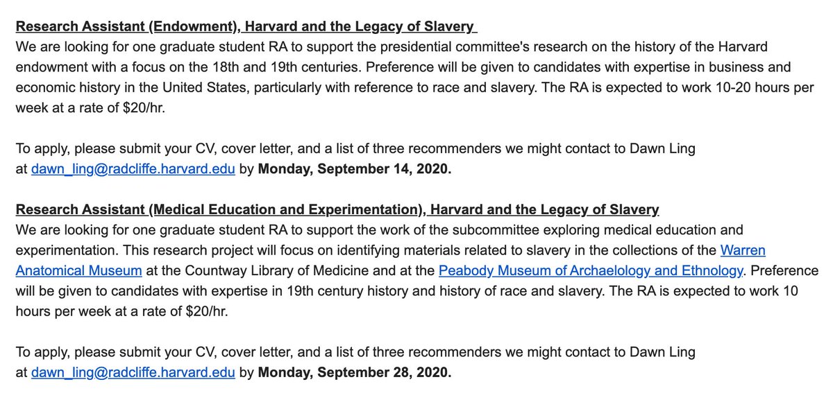 I just received an email re: Harvard's plans to hire graduate students to continue the Harvard and Slavery research that I worked on for two years as the Harvard and Slavery Research Associate. Since Harvard thrives on obfuscation, let me speak clearly to anyone applying: