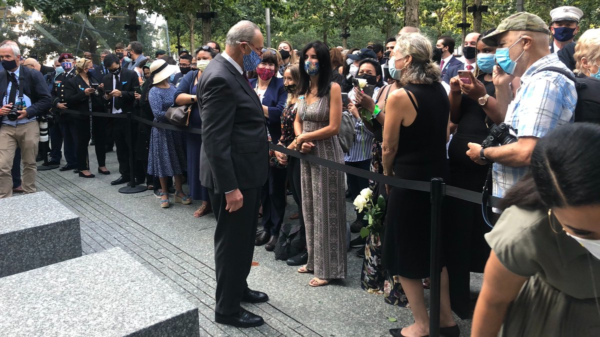 SenSchumer's tweet photo. We'll #NeverForget those we lost on 9/11 and in the years since. We'll #NeverForget the bravery of the first responders, families of those we lost, and Americans nationwide.

I was proud to stand with VP Biden, Governor Cuomo, so many more at Ground Zero as we remember that day. https://t.co/SFf1XYZrVX