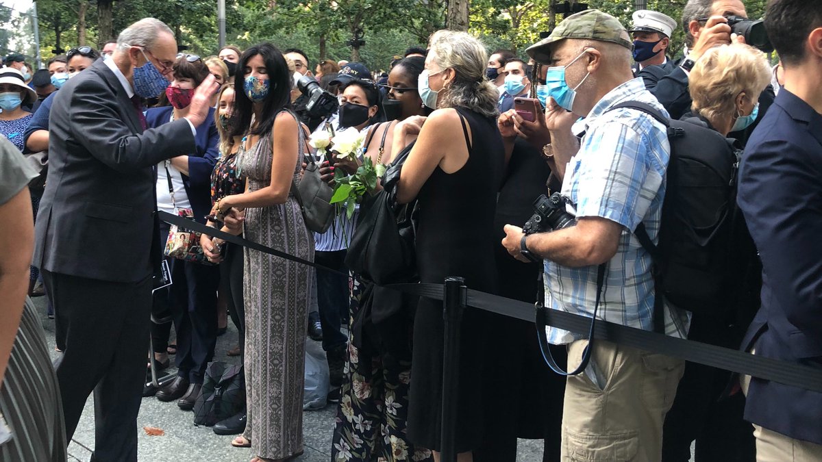 SenSchumer's tweet photo. We'll #NeverForget those we lost on 9/11 and in the years since. We'll #NeverForget the bravery of the first responders, families of those we lost, and Americans nationwide.

I was proud to stand with VP Biden, Governor Cuomo, so many more at Ground Zero as we remember that day. https://t.co/SFf1XYZrVX