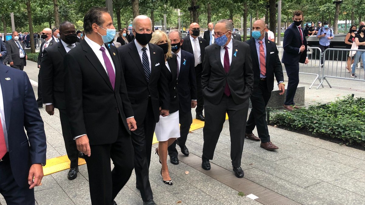 SenSchumer's tweet photo. We'll #NeverForget those we lost on 9/11 and in the years since. We'll #NeverForget the bravery of the first responders, families of those we lost, and Americans nationwide.

I was proud to stand with VP Biden, Governor Cuomo, so many more at Ground Zero as we remember that day. https://t.co/SFf1XYZrVX