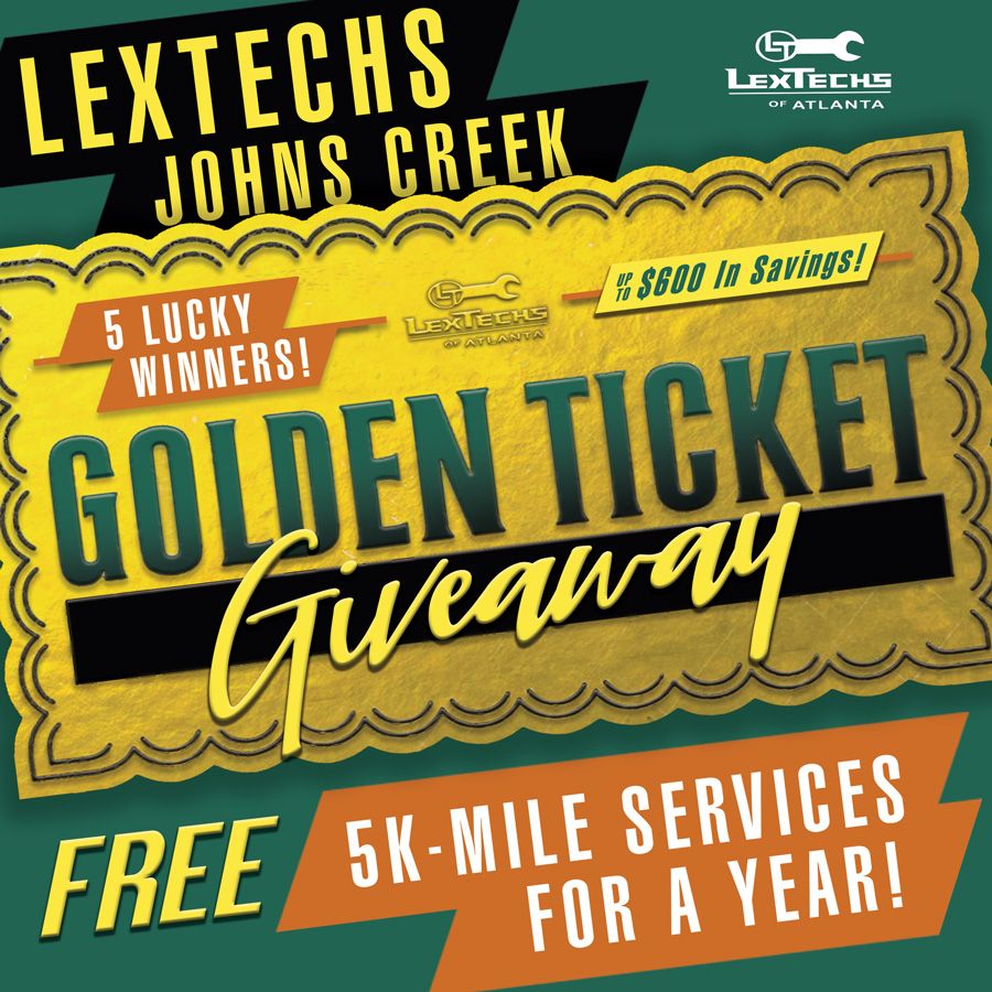 LexTechsOfATL's tweet image. LexTechs Golden Ticket Giveaway! Enter to win one of 5 Golden Tickets. Each ticket is good for a full year of FREE 5K services at our Johns Creek location! Click the link below to enter. Don't forget to share!
Link To Giveaway - lextechsofatlanta.com/golden-ticket

#giveaway #lexus #toyota