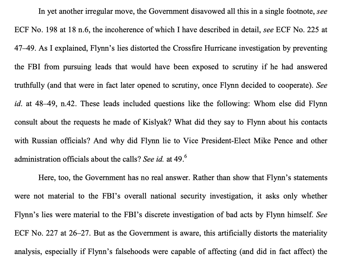 "See, 'cause Flynn isn't the only one in trouble. He's ALSO covering for ADDITIONAL traitors which, obviously, we could have prosecuted quicker/better if he weren't lying. About treason. Which...he admitted. To two judges."
