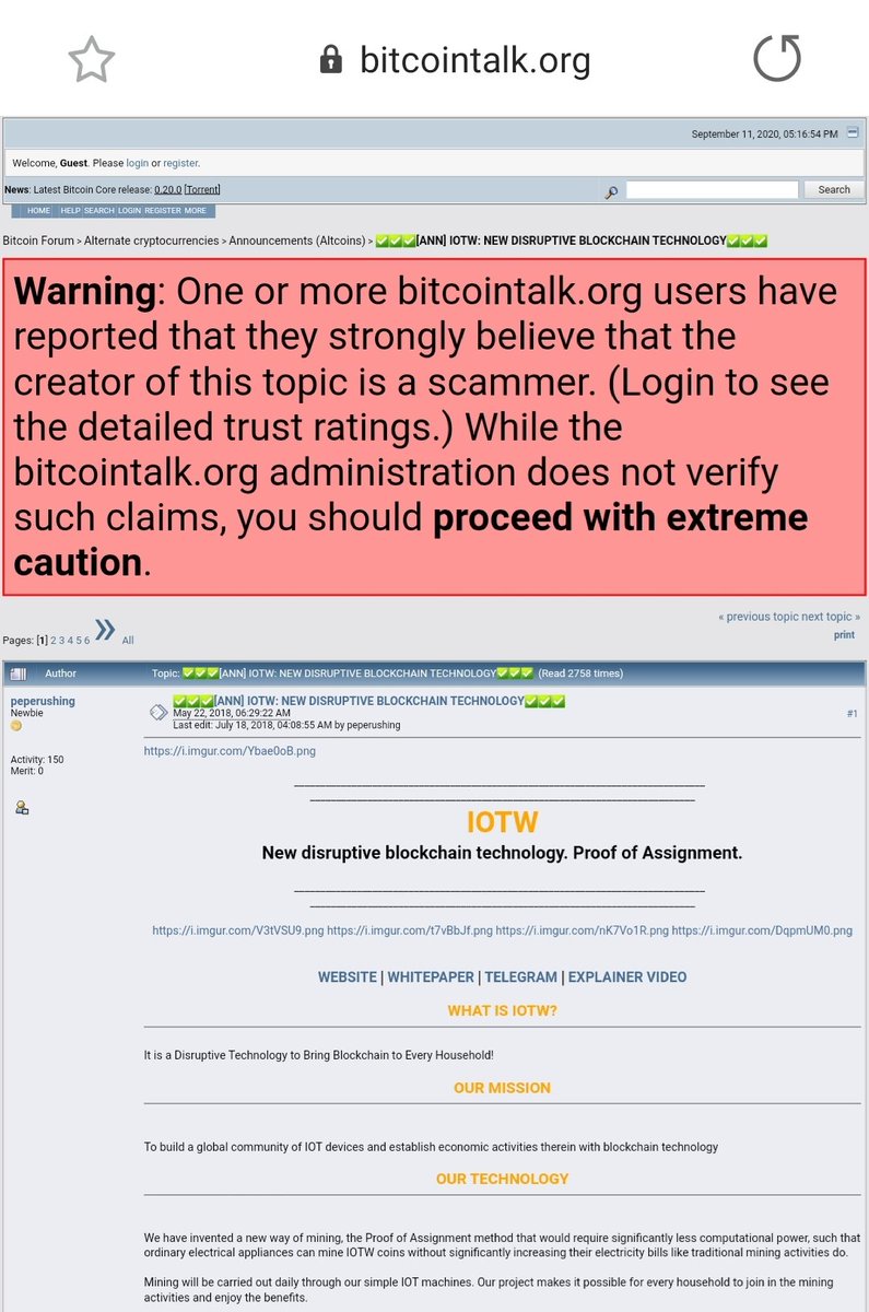 UdoWerner9's tweet photo. Bitcointalk reports its users strongly believe IOTW is scam. IOTW is @500Startups batch 24 company.  #ScamAlert @jasonhung929 @tesshau1 @RNeivert @christine_tsai @BitmartScam @jy_coinviva @FitryOmar @Thangpvcpt1 @SteveGoodCEO @sheldonbitmart @coinviva https://t.co/9dwA6eHKU2