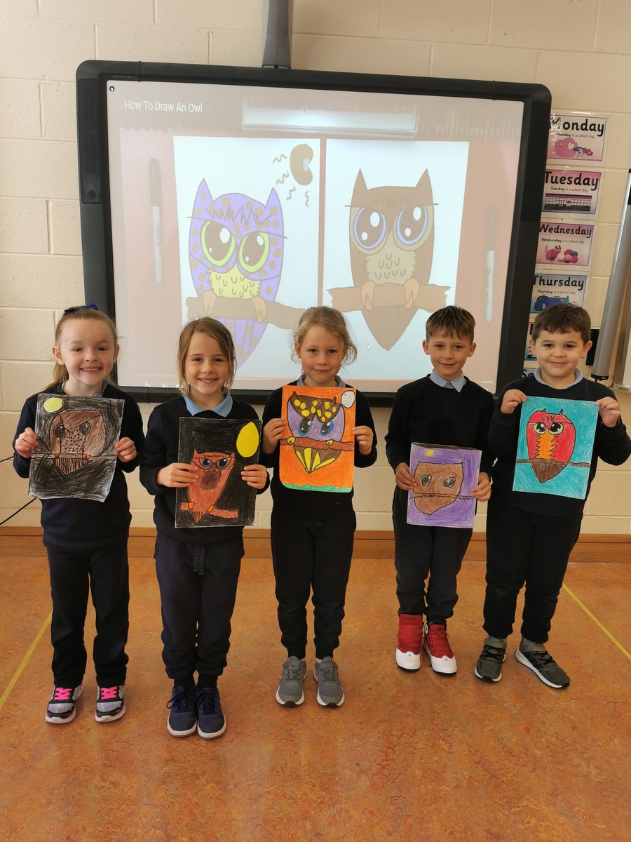 MsKane1stclass's tweet photo. Owl drawings @ArtforKidsHub https://t.co/BuunXpwHBE