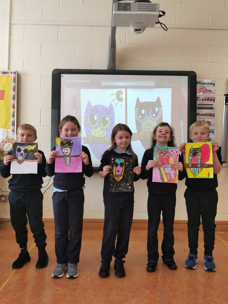 MsKane1stclass's tweet photo. Owl drawings @ArtforKidsHub https://t.co/BuunXpwHBE