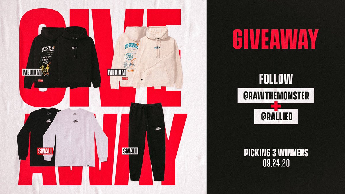 Rallied's tweet photo. Running a @100Thieves merch giveaway, here’s how to enter:
1. Follow @Rallied &amp; @RawTheMonsteR 
2. RT this tweet!
3. Ends 9/24, 3 winners(2 hoodie &amp; 1 shirt/joggers) https://t.co/BEkQ04LiG7
