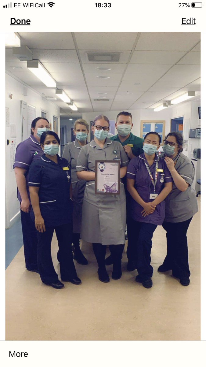 AcuteQhb's tweet photo. Ward 4 (now ward 7 ) was the first ward at QHB to have positive Covid patients from March through to June. Today my team of wonderful nurses were presented a Team Award for our hard work ... much appreciated   # teamwork @donnabird79 @UHDBTrust @UHDB_DME @CathyWinfield https://t.co/pnUaXFPRZA