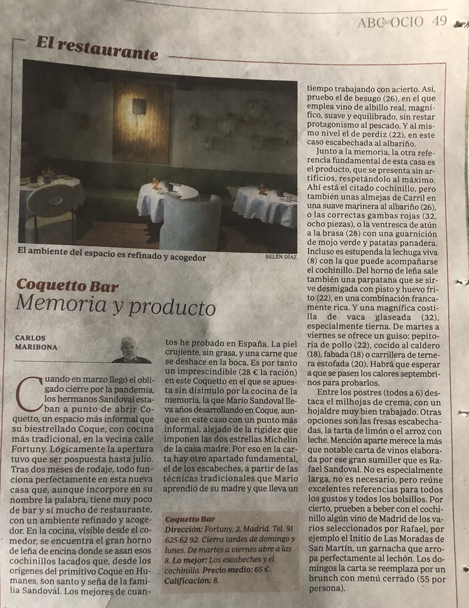 Mi crítica de esta semana en la edición impresa de ABC. Coquetto. Un acierto de los hermanos Sandoval. https://t.co/y6ISHPYlPF