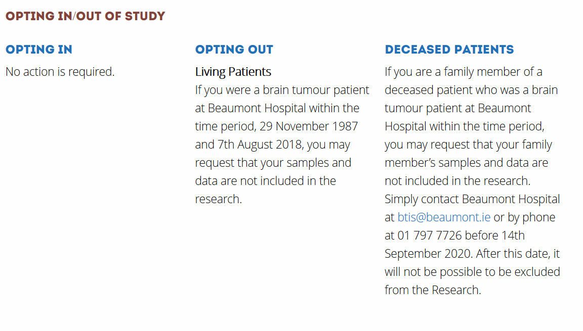 RoisinShortall's tweet photo. The deadline to opt-out of the Beaumont/Genuity Science Brain Tumour Research Study is this coming Monday. To opt-out, email btis@beaumont.ie. https://t.co/bmejWRkmpE