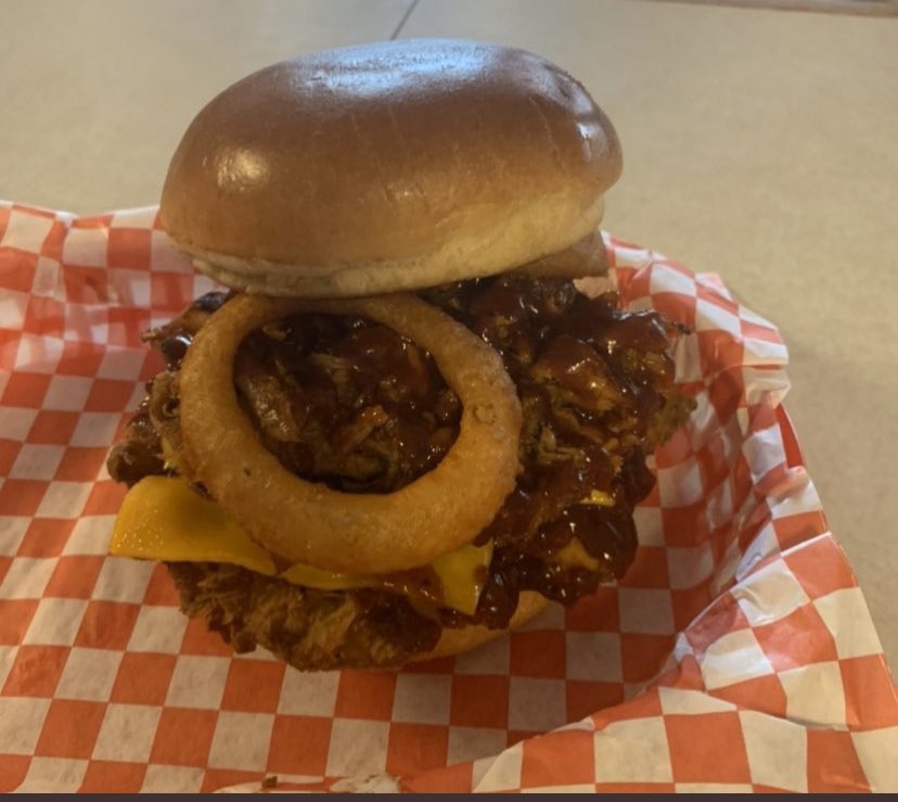 trojantavern's tweet photo. If you like our #TrojanBurger you’ll love our special tonight...

Trojan Pork Tenderloin!
Our In-house hand breaded pork tenderloin, topped with in-house smoked pulled pork, bacon, cheese, bbq sauce and topped with an onion ring!  All for $9.95!
Deeeeeeeeelicious! https://t.co/ScUeB5ZbOY
