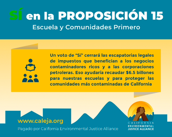 PODERSF's tweet photo. A YES vote on #Prop15 would secure $6.5 billion for all California schools and communities @Schools1stCA. Learn more in the 2020 #EJVoterGuide by @CEJAPower at https://t.co/j5YpgOy5F3 https://t.co/JAgyj6JqCi