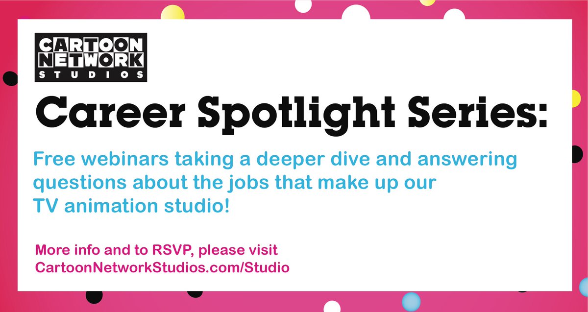 CNS_Recruiting's tweet image. Cartoon Network Studios announces the Career Spotlight Series! Three new webinars that dive deeper into the jobs that make up a TV animation studio, featuring: Writing, Production, &amp;amp; Animation Direction. Check out our schedule and RSVP, seating is limited. cartoonnetworkstudios.com/studio/career-…