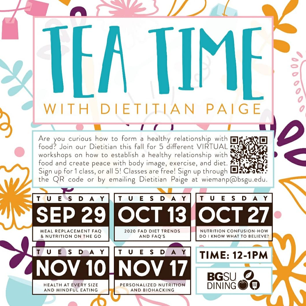 Join us for a virtual tea time series with our Dietitian this semester! Livestreamed culinary classes will launch soon...stay tuned! #teachingkitchen
