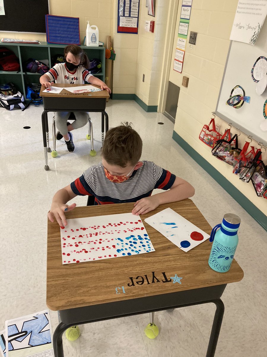 Rasmussen2nd's tweet photo. Today we learned about the amazing heroes that served our country on September 11th. We also learned about pointillism in art as a remembrance on Patriots Day! @CESCorkyBear https://t.co/fqm29bQi0y