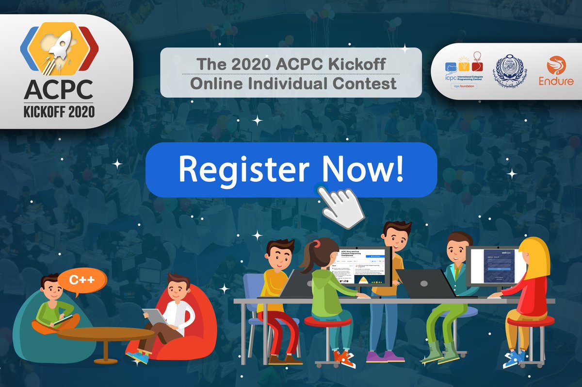ACPCNews's tweet photo. Let's start #ACPC2020
Warm up for the new season & join us now at "The 2020 ACPC Kickoff Online Individual Contest"😎
Register now through the following link!
https://t.co/rxky9tzOAo
#Think_Create_Solve
#ACPC_Kickoff
#Challenge_your_mind
#Go_Coders https://t.co/mCswbMY2Gw
