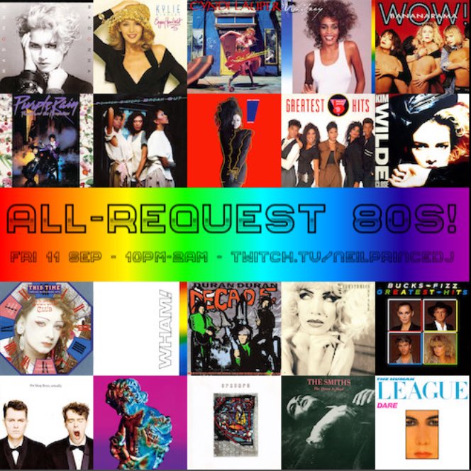 neilprincedj's tweet photo. Doing an All-Request 80s show tonight 10pm-2am at https://t.co/U37Qp82GDw Come tune in and request your faves! πππ»
#80s #eighties #80smusic #eightiesmusic #neilprince #neilprincedj #twitchdj #djstream #madonna #kylie #whitney #prince #bananarama #petshopboys #georgemichael #pwl https://t.co/4TP11t0sie