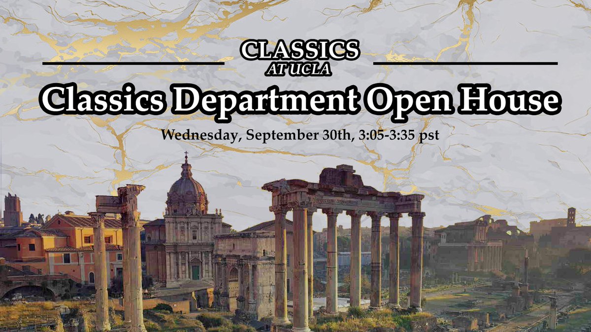 Are you a new Classics student coming to UCLA? An upper division student?

Regardless of your school year status, come to the Classics Department Open House to speak with professors and meet new and current students! 

Check your email for one from Savannah for more details!🏛️🥰