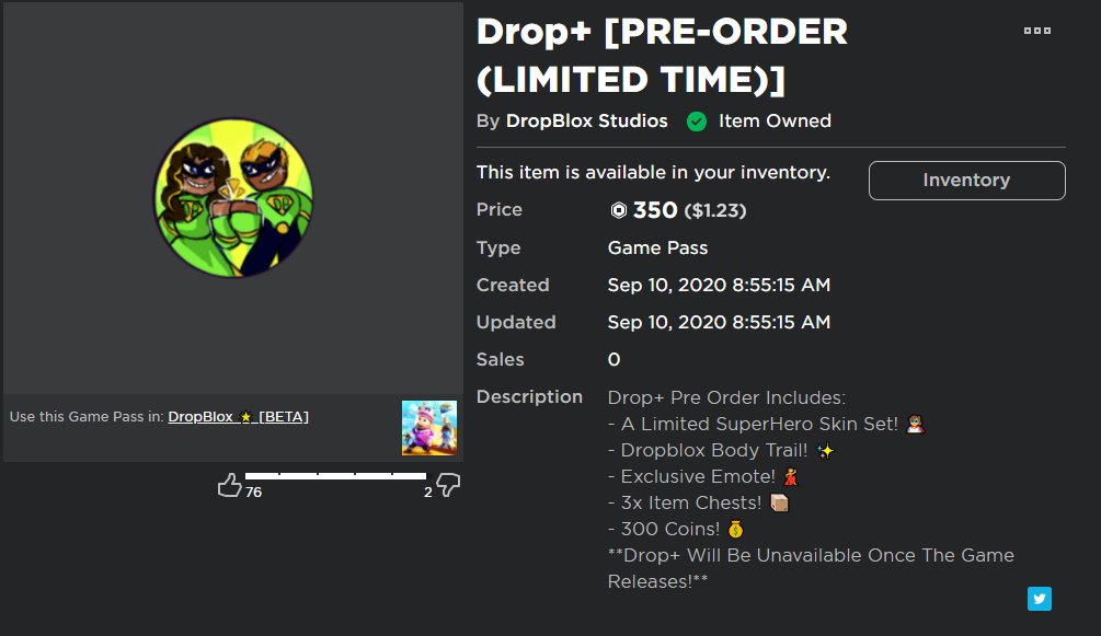 Mmistaken On Twitter Giving Away 2 Dropblox Drop This Gamepass Will Be Gone Forever Soon Requirements To Enter Follow Like Retweet Tag 2 3 Friends Ending 9 20 If - 3 robux gamepass