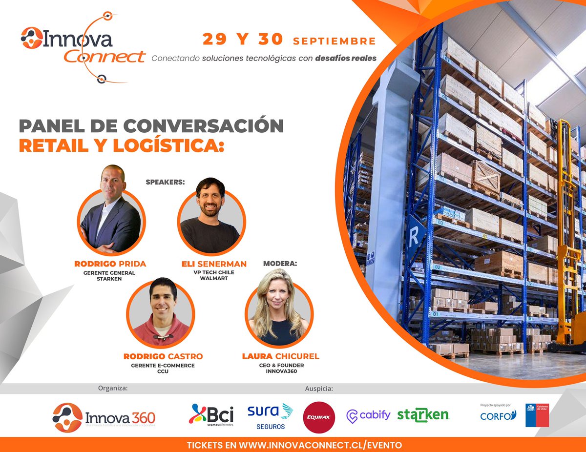 Innova360cl's tweet photo. ¿Cómo las empresas deben integrar nuevas tecnologías en sus operaciones para adaptar sus modelos y subsistir en el tiempo? En el panel de conversación de retail y logística de #InnovaConnect, https://t.co/iJLMtFWJmb