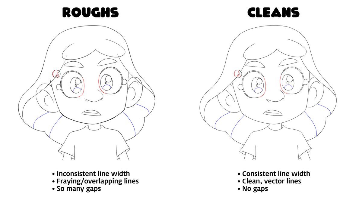 QUICK ADD-ON: starting on clean up for this shot and here's a side by side comparison detailing the differences between my roughs and cleans 