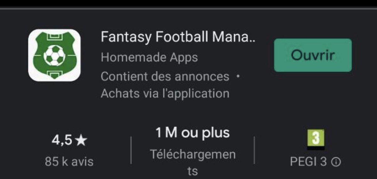 Soit cette application-là en photo aussi, disponible uniquement sur Androïd, mais un peu plus simple à utiliser, mais moins complet que le précédent  #FantasyFootball221