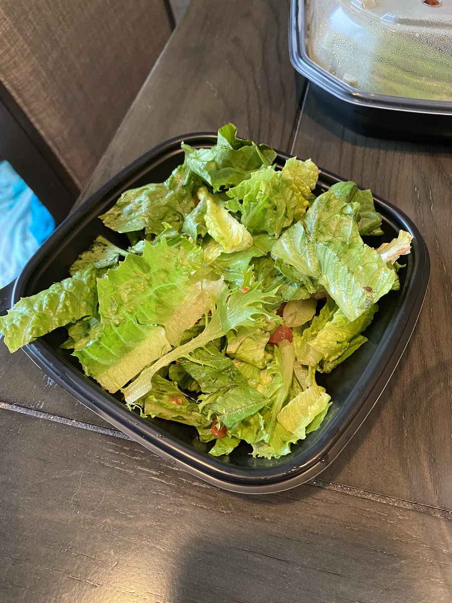 BriGarseeya's tweet photo. so is this how you do to go salads now? just lettuce a piece of tomato @LongHornSteaks https://t.co/SLlfDeyd7b