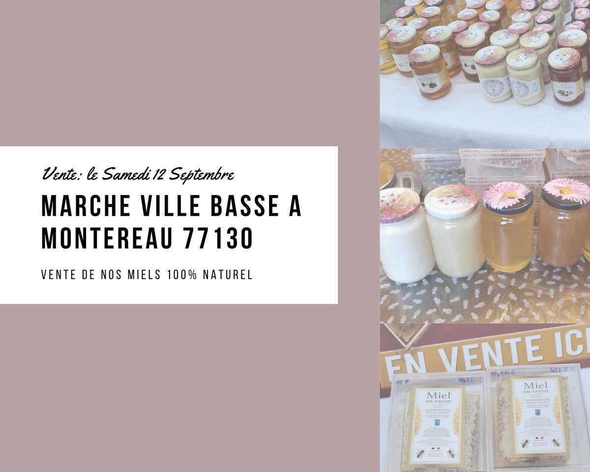 Mikasah_77's tweet photo. Le samedi 12 Septembre, retrouvez-nos miels en vente au marché ville basse de 📍Montereau-Fault-Yonne - Place du Calvaire #77130  jusqu’à 12h30 ! #montereau #seineetmarne #77130 #surville #villebasse #apiculteurs #iledefrance #miel #beekeeping #montereaufaultyonne https://t.co/cdMd5laAsR