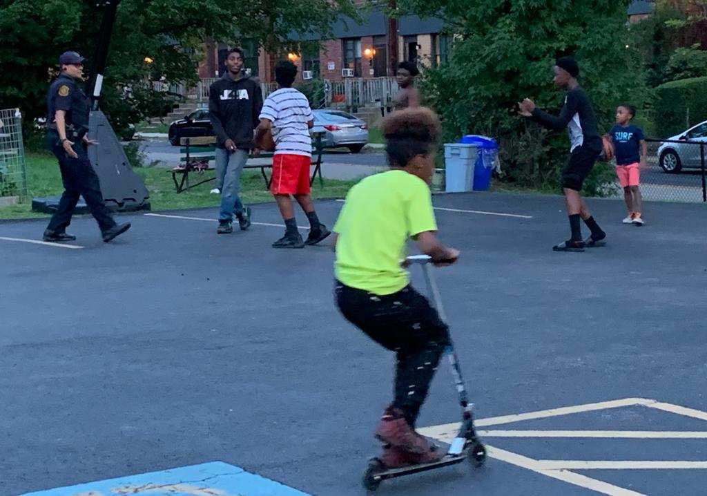 PghPolice's tweet photo. Yesterday, Zone 5 officers stopped to play basketball with the kids at Holy Cross Church in Homewood.

Thank you Rev. Johnson for sending the photos! https://t.co/WXEtxUbJ9H