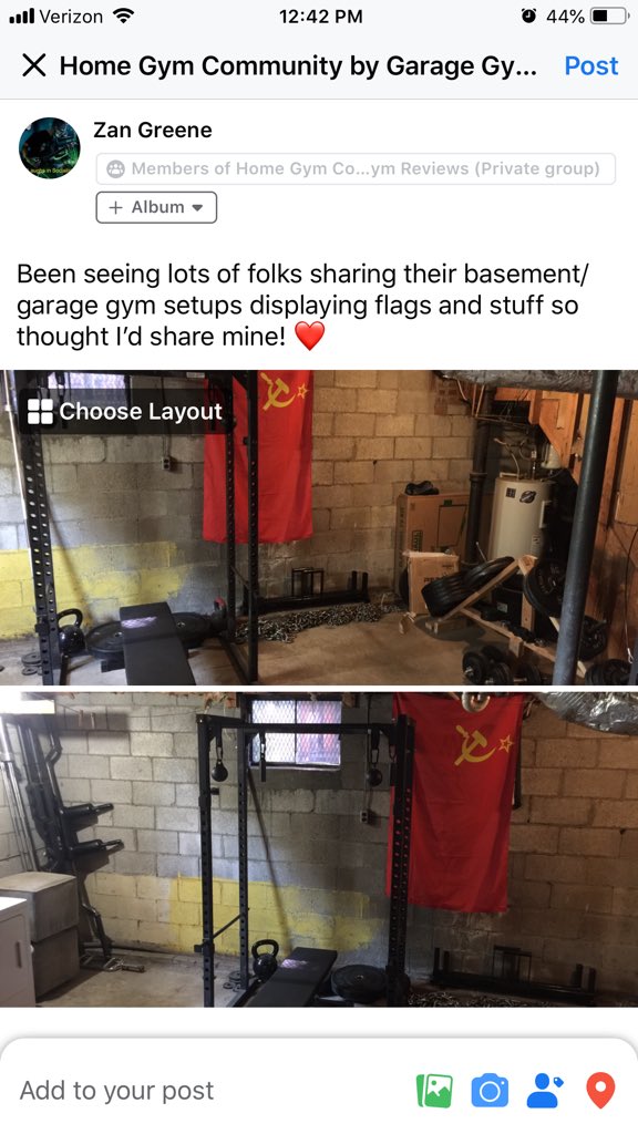 I’m part of a Facebook group called the “home gym community” and it’s full of right wing chuds who have been sharing all of their gym setups displaying their Thin Blue Line flags, so I shared this in the group to see what would happen