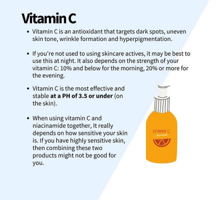Vitamin c : i talked about this yesterday, great for fading dark spots and hyperpigmentation.