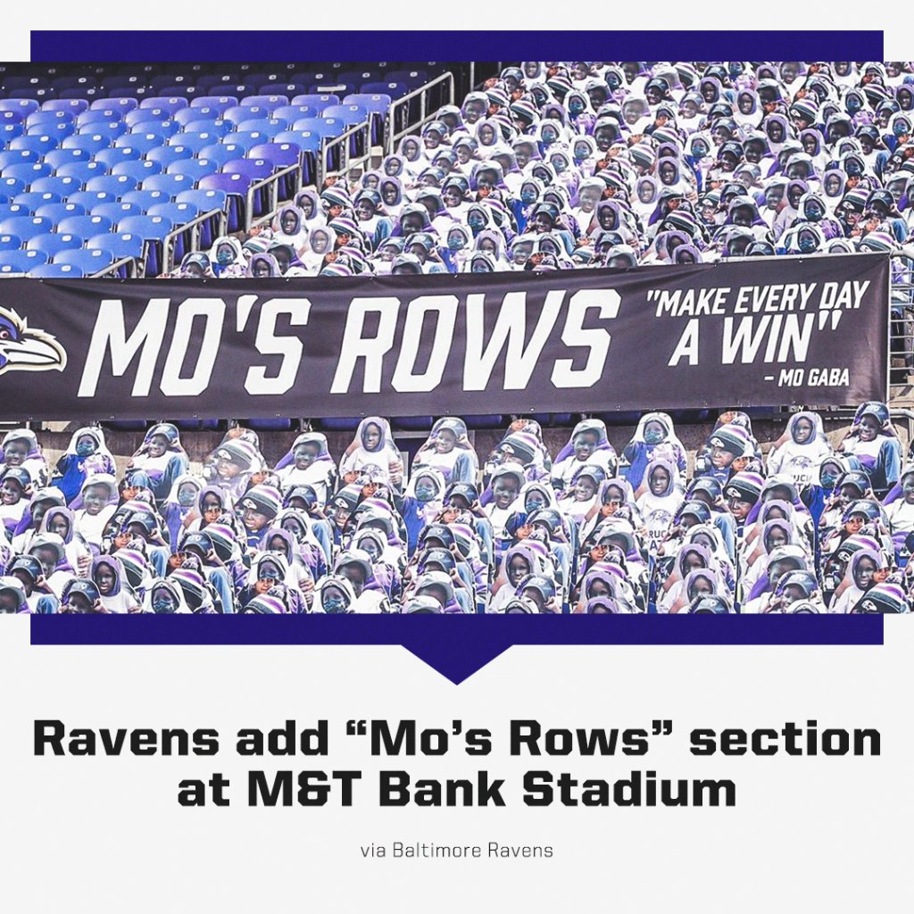 ESPNNFL's tweet photo. The Ravens have dedicated a section of their stadium to Mo Gaba, a superfan who died earlier this year from cancer 💜  (via @Ravens) https://t.co/bScCIic2qG