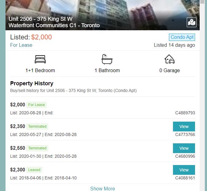 Today in Toronto Rentals This one has been vacant a while and still no bites after a 13% reduction in the 2018 leased price.