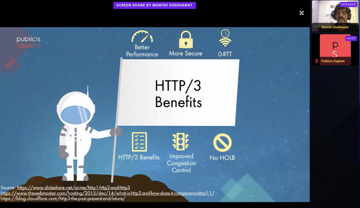 vikash21's tweet photo. Everything about HTTP3, what a detailed session by @manishekhawat in XT eSummit 2020, when Manish talks about some topic you can always expect the nth details for that topic and its true for today's session too!! #XTSummit @PubSapientIndia https://t.co/waOVOXizJa