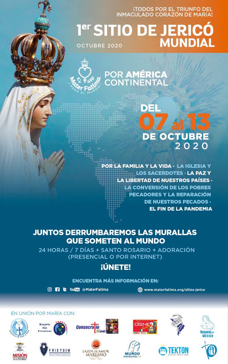 CruzadaPorMx's tweet photo. Mater Fátima te invita a unirte en oración al Sitio de Jericó Mundial del 7 al 13 de octubre. Sigue pendiente de nuestras redes sociales para que sepas más sobre este método de oración. https://t.co/ZbQI5tP6as