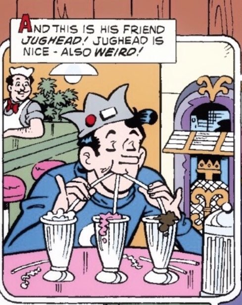 7. obvious answer Jughead except with a twist reggie is there and he does one hit and He starts coughing and csnt stop
