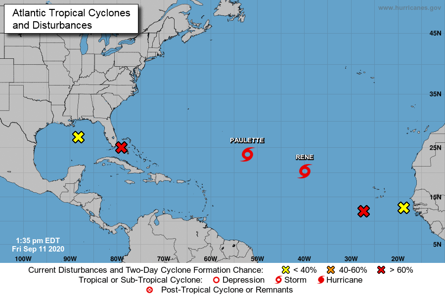 JayScotland's tweet photo. Currently 2 named storms &amp; 4 disturbances (possible development) in the Atlantic. Only 4 names left for @NHC_Atlantic to use this hurricane season. Only 1 season on record with more storms than names (2005). None of these disturbances pose any immediate threat to Atlantic Canada. https://t.co/4sfnbuU21q