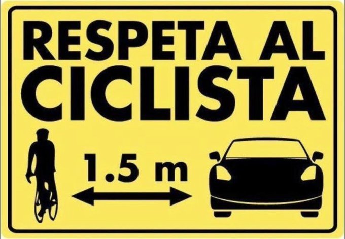 policia's tweet photo. Cuando vayas a hacer un adelantamiento, acuérdate del más débil, el #ciclista 🚴‍♂️🚴‍♀️

Mantén la #DistanciaDeSeguridad ➡1.5 m

No le pongas en peligro⚠⚠⚠
#RESPECT https://t.co/sIJ5hi3aG0