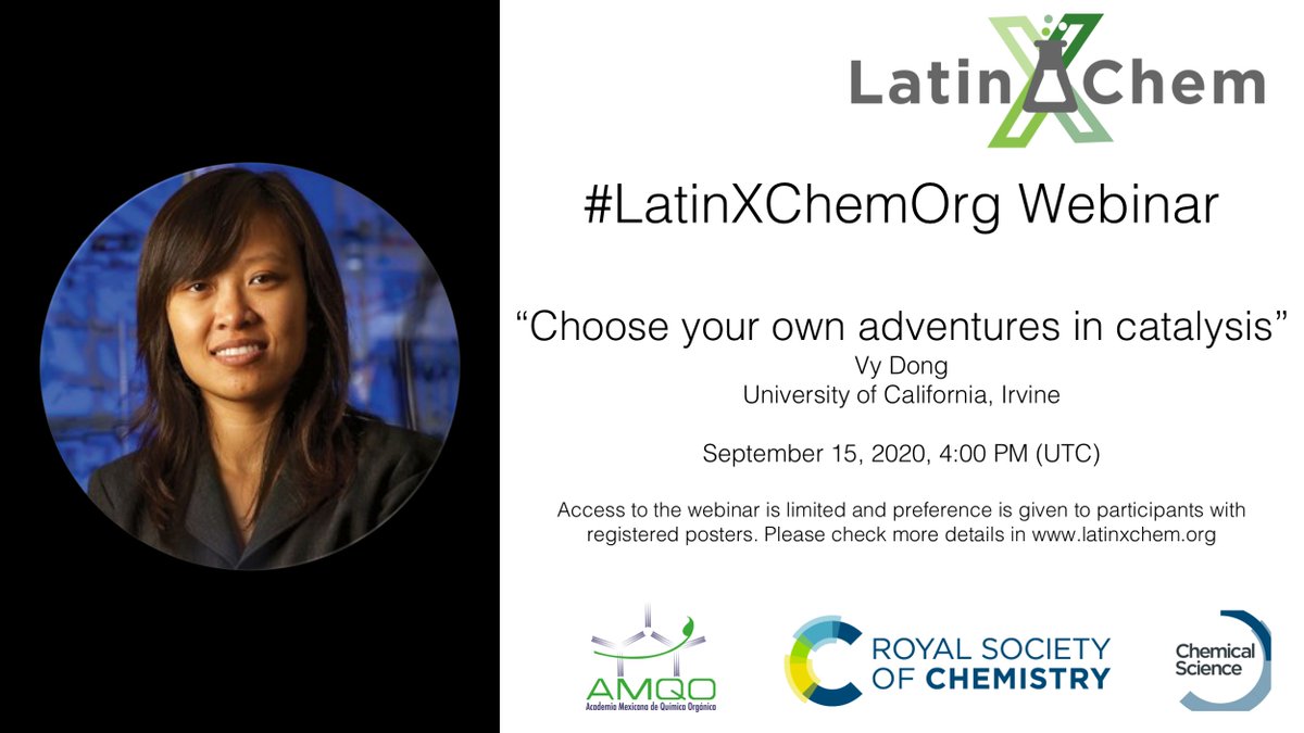 Dear #LatinXChem community: Get ready for the #LatinXChemOrg final webinar from @Vy_Dong_Group! It is free and everyone can attend, please register at udlap.mx/latinxchem/  The poster winners in our category will be announced at the end of the talk, RT appreciated! #OChemRocks