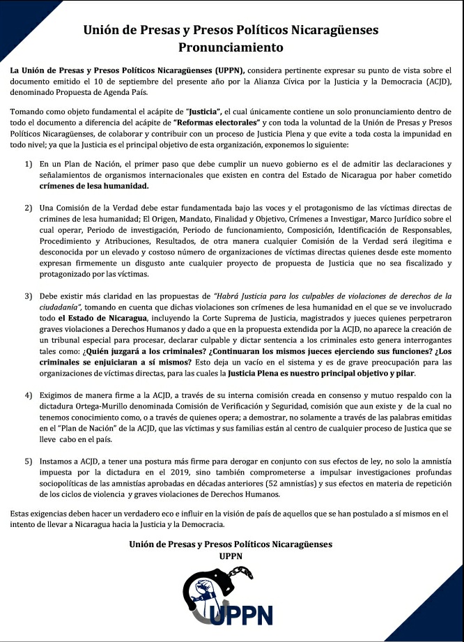 UPPN19's tweet photo. Todo proceso de justicia requiere de un presente unido que lo garantice. No que hable por las víctimas. Sino que incluya las voces y pensamientos de las víctimas. Toda propuesta de nación debe venir de la concertación, voluntad y unidad; Por lo anterior #UPPN se pronuncia: https://t.co/bXzqZOW2Ev