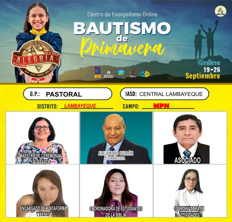 ALlempen's tweet photo. Dist. Mis. LAMBAYEQUE, se prepara para el mayor evento evangelístico del presente año #LaMayorEsperanza #MasAllaDelDolor, con el pastor @alejandrobullon. Participa desde el 19 al 26 de setiembre https://t.co/TFgt2eUNqY