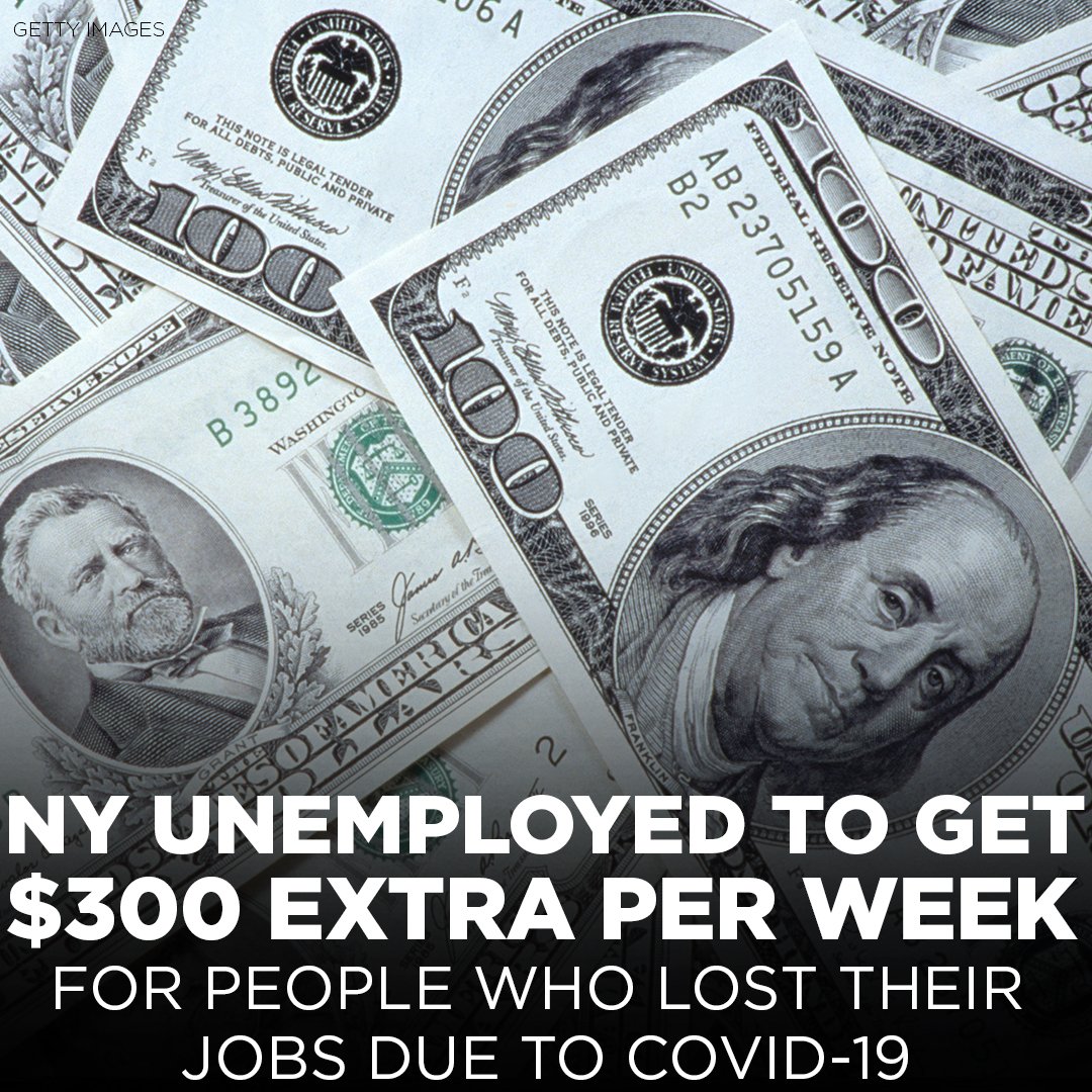 ABC7NY's tweet photo. Starting next week, New York will begin rolling out $300 in weekly benefits to people who lost their job due to the coronavirus pandemic. https://t.co/GU5AODqOMj #unemployment #nyunemployment #weeklybenefits https://t.co/q11V8vudvI