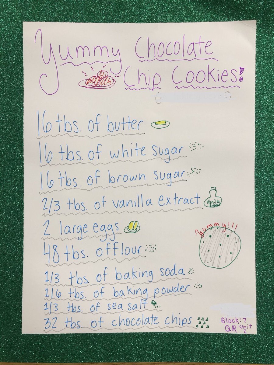 MrsR_TMS's tweet photo. We’re making a cookbook in Quantitative Reasoning!  Don’t these recipes look delicious? 

(Can you tell what we were studying?) https://t.co/843JKhyMBl