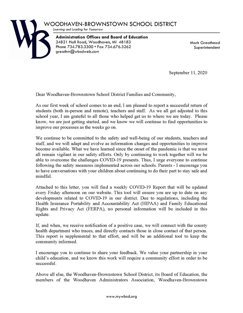 WBSDStrong's tweet photo. See Supt. Greathead's update letter after Week 1 of school. https://t.co/lJaJHhr1H4