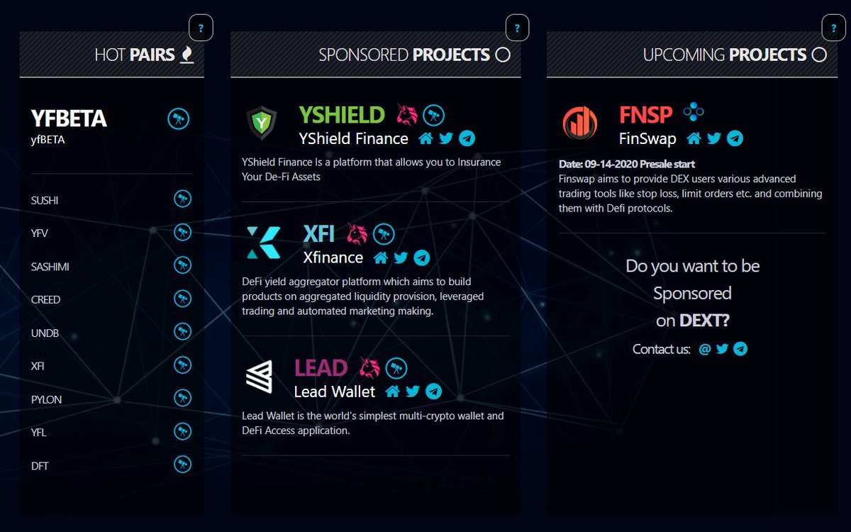 DEXToolsApp's tweet photo. We are glad to have 2 new members in the $DEXT Family, @YShield_Finance, a promising DeFi insurance project which recently listed at Uniswap, and @FinSwapAPP, a new trading App with many upcoming features, whose presale starts in few days at $LID. Check our Board for more info. https://t.co/LcHrcXN74k