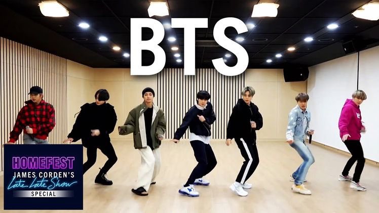 the remaining shows were all recorded in Korea but w/our boys safe from the risk of travel in a Covid world, we got another tv appearance on  @latelateshow w/a cute performance of BWL feat. Tae in the worlds baggiest pants & JK in the tightest 03/30/20