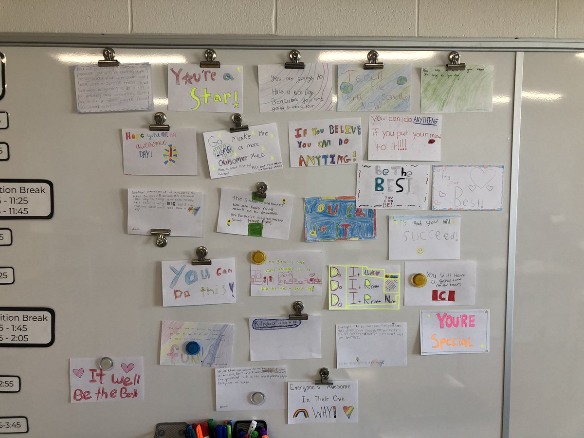DDWClarke's tweet photo. Over the past two days, students have created encouraging notes for one another!🌈 Check out the beautiful and kind messages that have been left. I cannot wait for Monday when we all come together! #bestclassesever https://t.co/8RvVR4EhWV