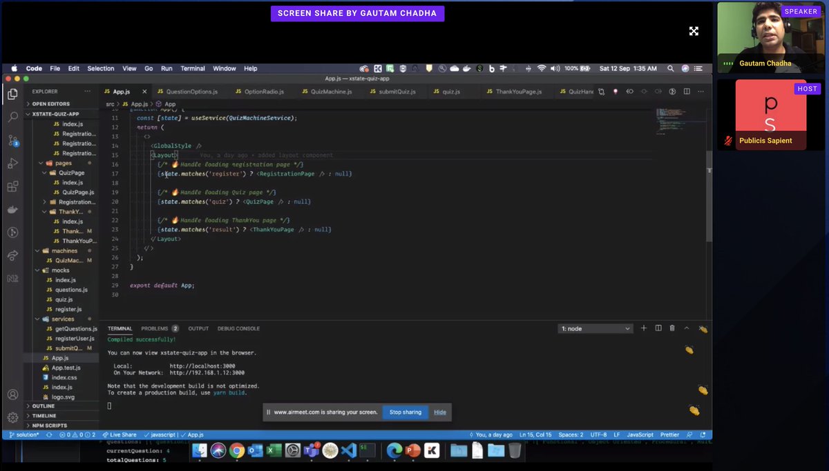 vikash21's tweet photo. Live coding session for Finite State Machine by @NULLisObject a session to learn about implementing FIS in production environment #XTSummit @PubSapientIndia https://t.co/w3eI8clNB1