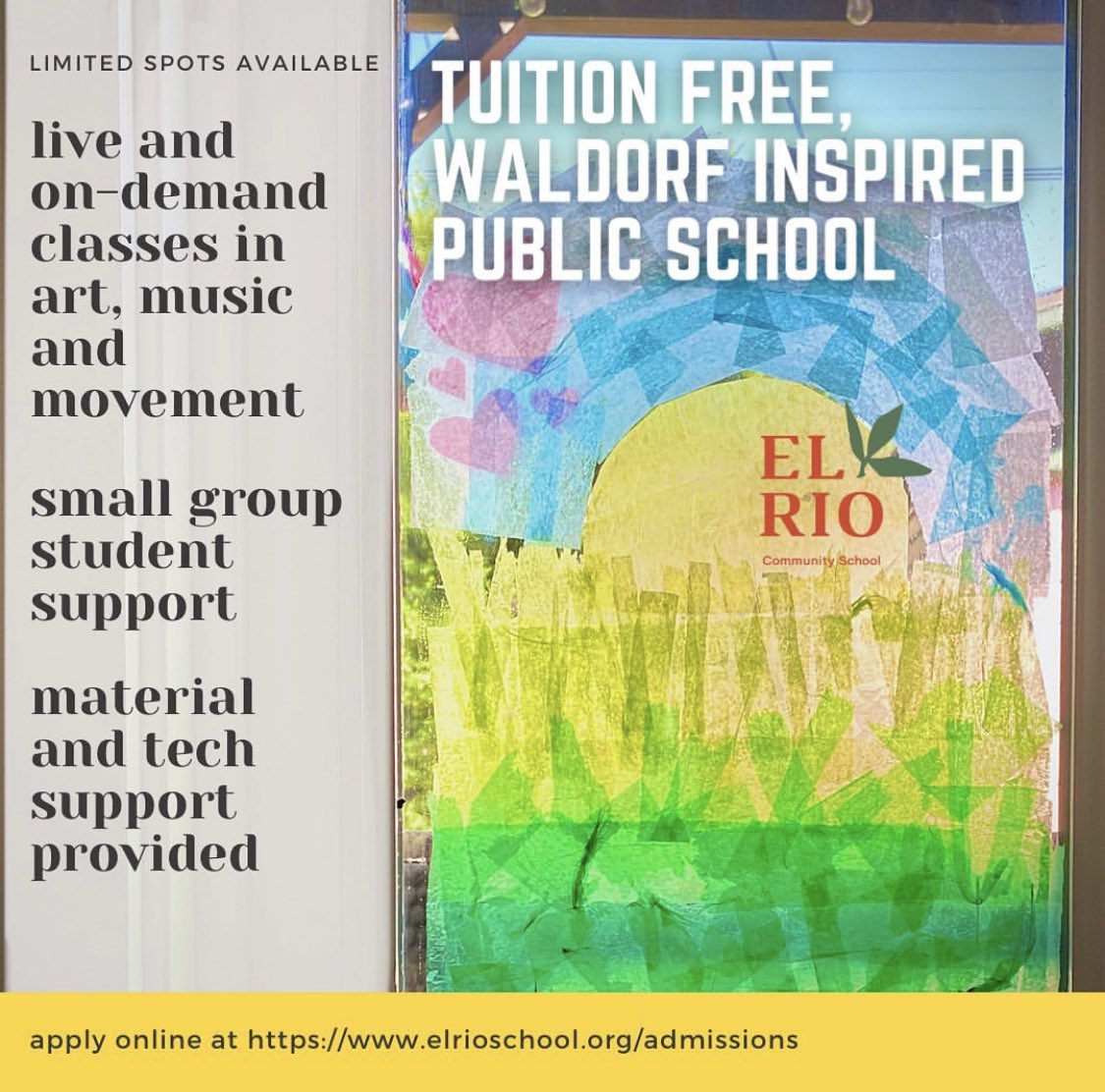 ReframeLabs's tweet image. El Rio Community School, a new tuition-free #Waldorf-inspired public school, opened this week with Grades TK-3! The school is fully enrolled with a wait list, indicative of the massive parent demand for innovative school models like this one. Congrats, Katie &amp;amp; team!!! 🙌🎉👏🤩